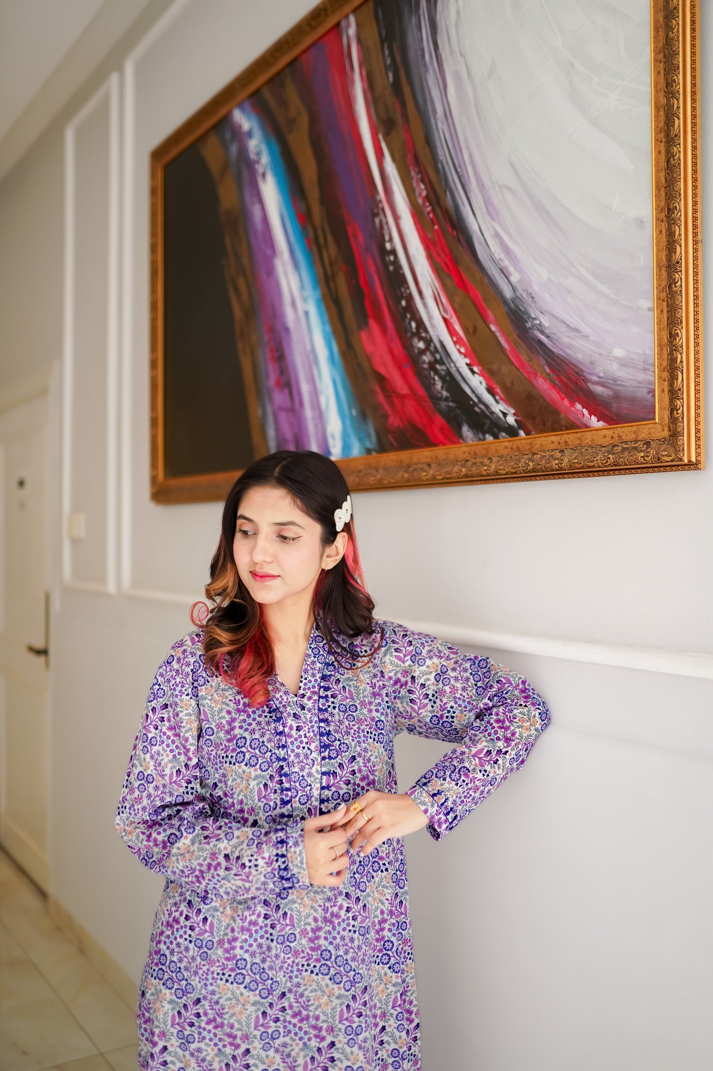 Bagh e Benafsh – White Purple Floral Printed & Hand Embroidered Lawn 2-Piece Suit