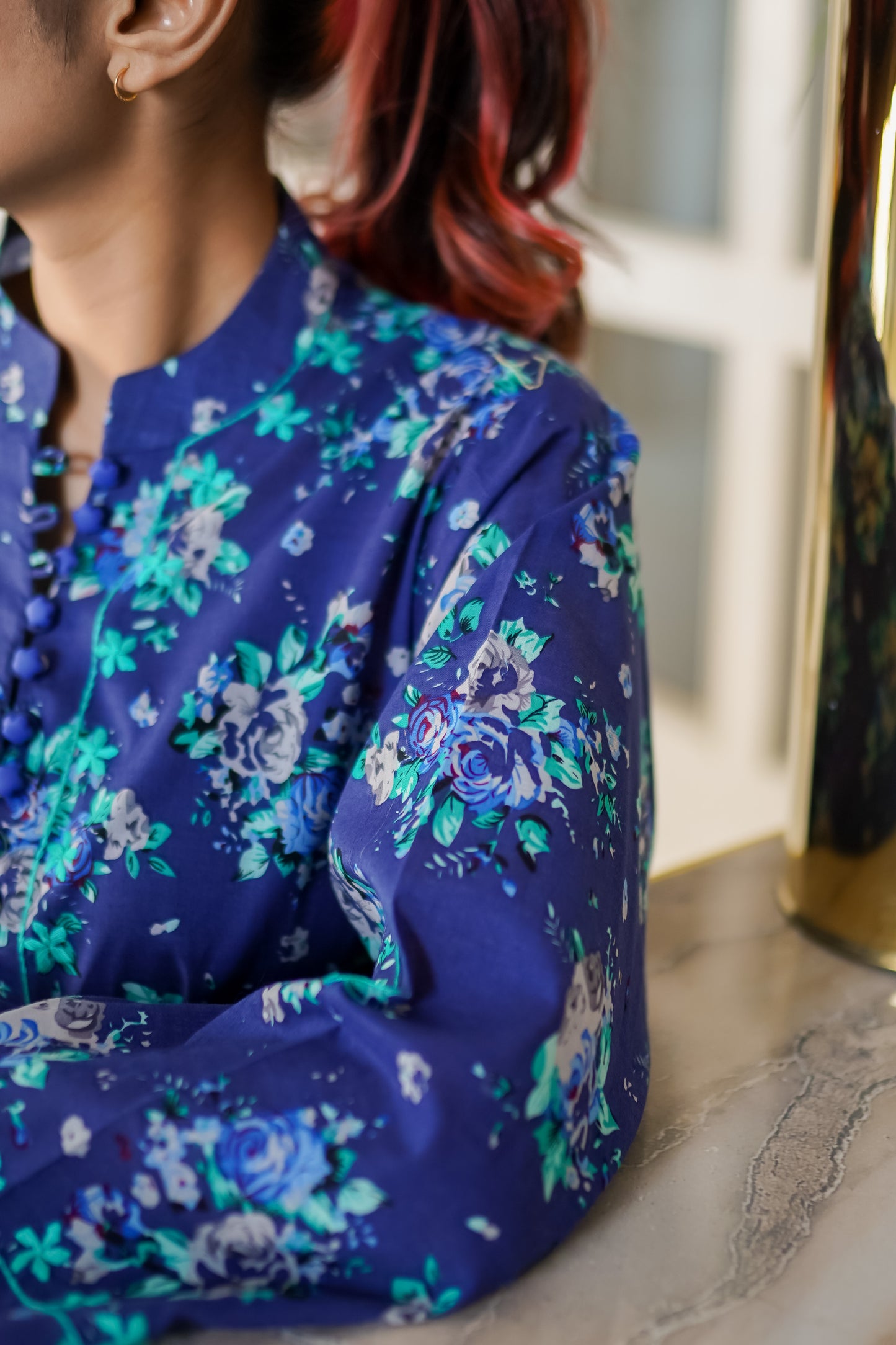 Neel Gul – Navy Blue Floral Printed & Hand Embroidered Lawn 2-Piece Suit