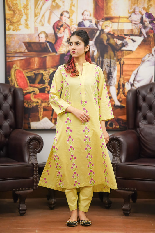 Bahar e Zard – Lemon Yellow Block Print Lawn 2-Piece Suit