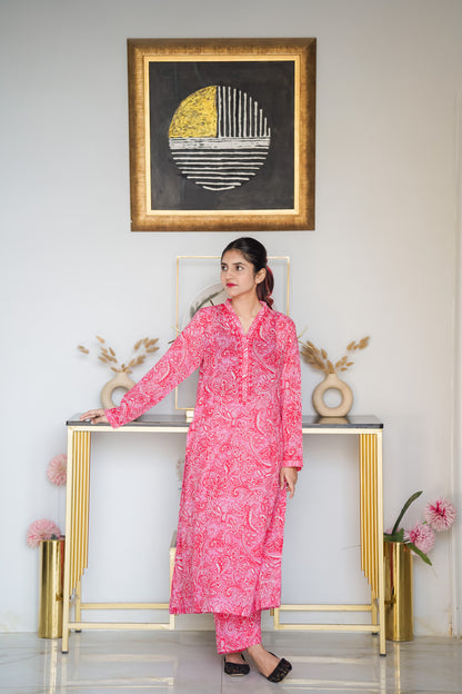 The Pink Paisley – Hot Pink Paisley Printed & Hand Embroidered Lawn 2-Piece Suit