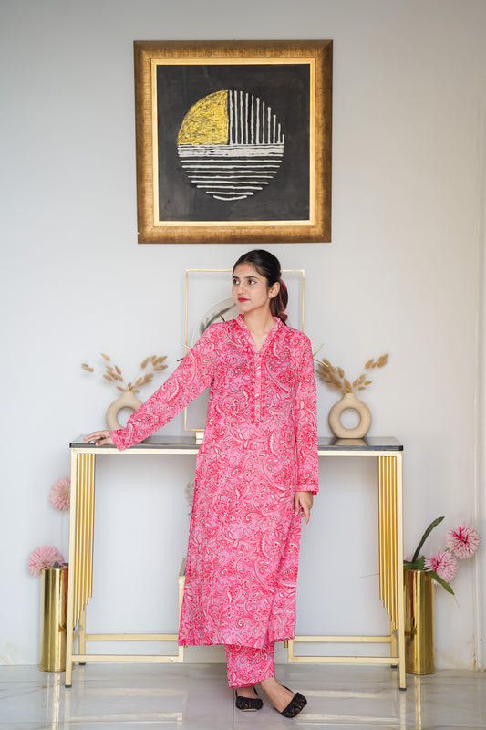 The Pink Paisley – Hot Pink Paisley Printed & Hand Embroidered Lawn 2-Piece Suit