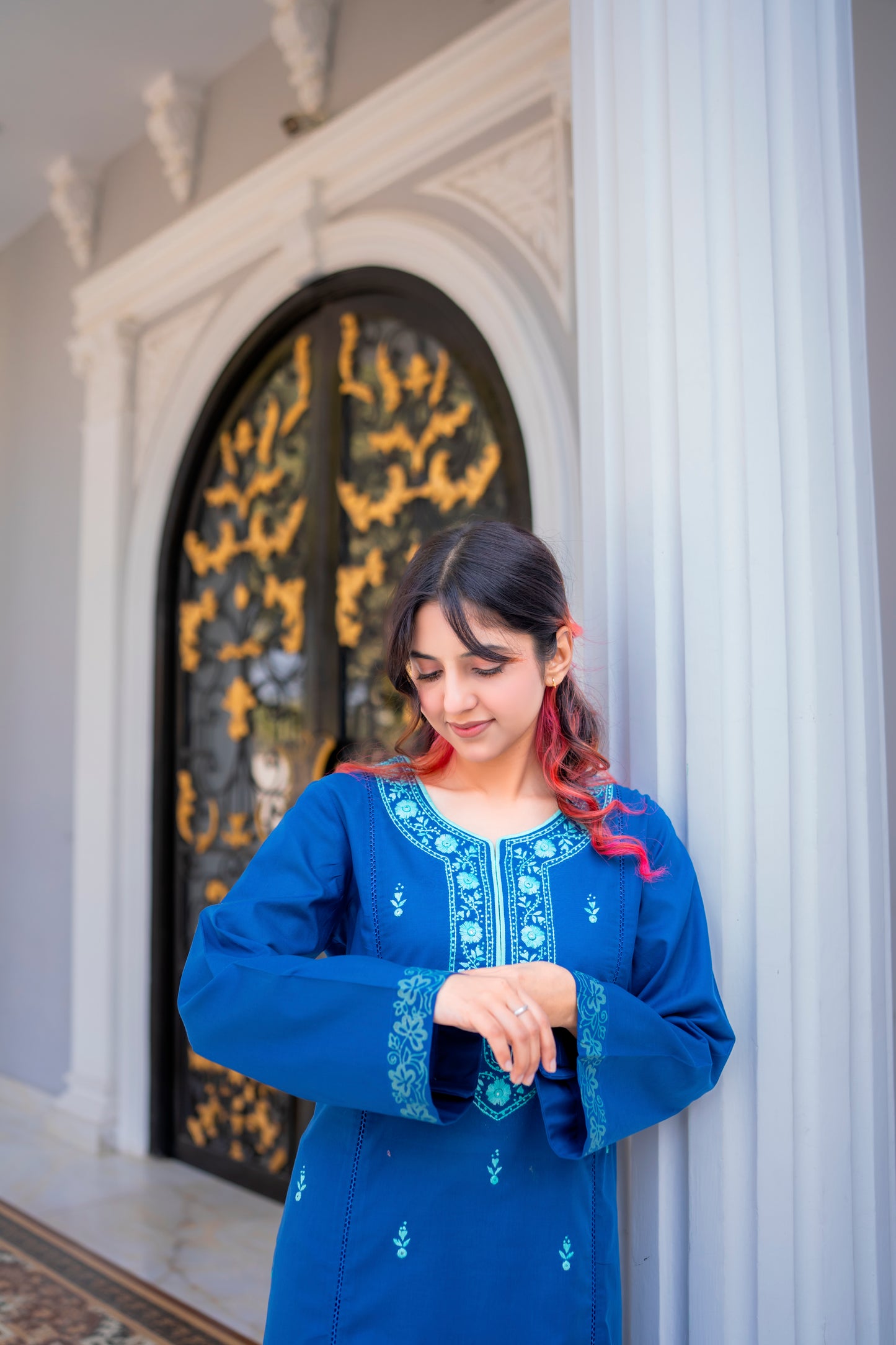 Feroza | Royal Blue Embroidered & Block Print Lawn Suit