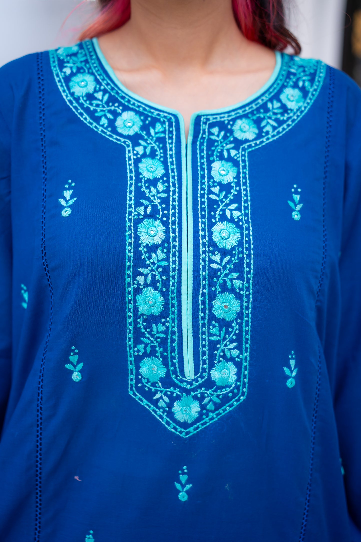 Feroza | Royal Blue Embroidered & Block Print Lawn Suit