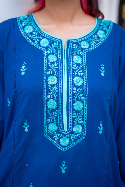 Feroza | Royal Blue Embroidered & Block Print Lawn Suit