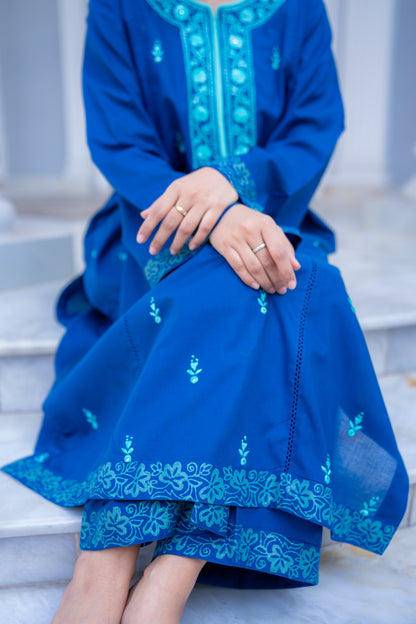 Feroza | Royal Blue Embroidered & Block Print Lawn Suit